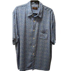 TOSCANO Blue with White leaves Short Sleeve Shirt Size XL